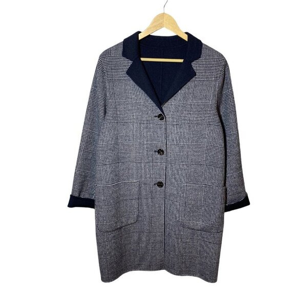 Schneiders of Salzburg Women's Reversible Alima Wool Coat Glen Plaid Navy Wht 8 - Picture 3 of 14